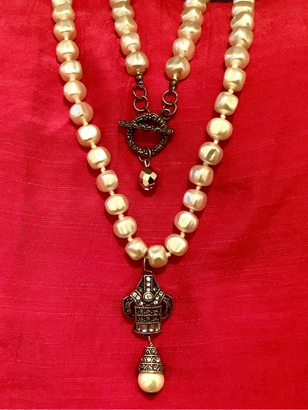 Heidi Daus Swarovski crystal & pearl art deco pendant